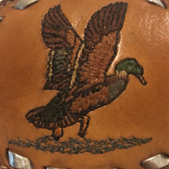 Leather Belt Buckle with Mallard Duck Texas Western - Picture 3 of 10